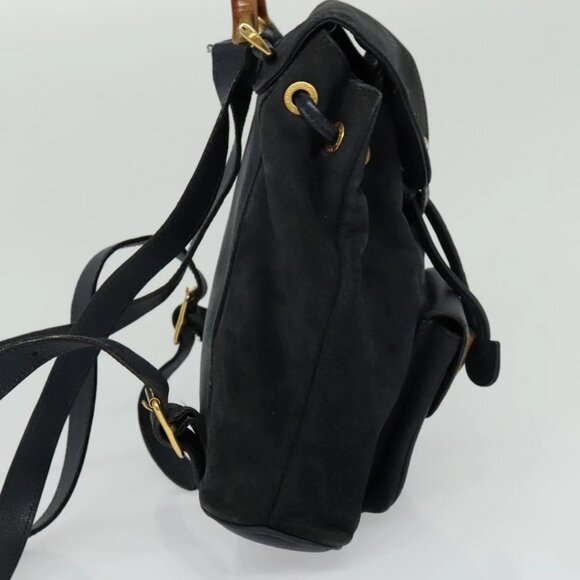 GUCCI Bamboo Backpack Suede Leather Navy Gold 003 1956 0030 Auth BA1984 main image 12